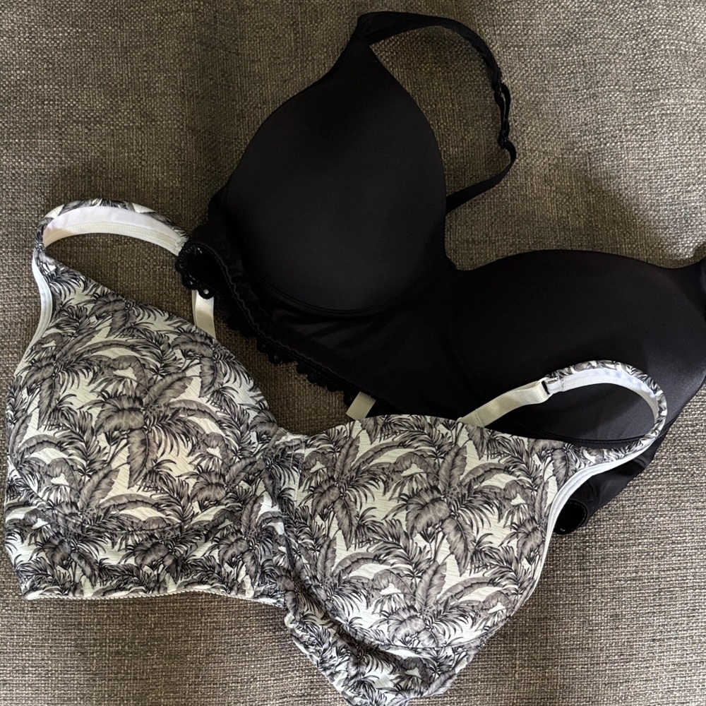 (2 for $10) Rhonda Shear Black and Cream Patterned Bra Duo